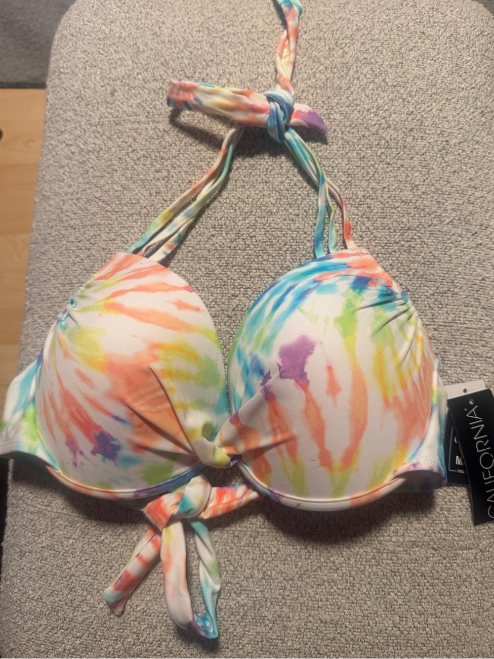 California Waves Multicolor Tie-Dye Halter Bikini Top